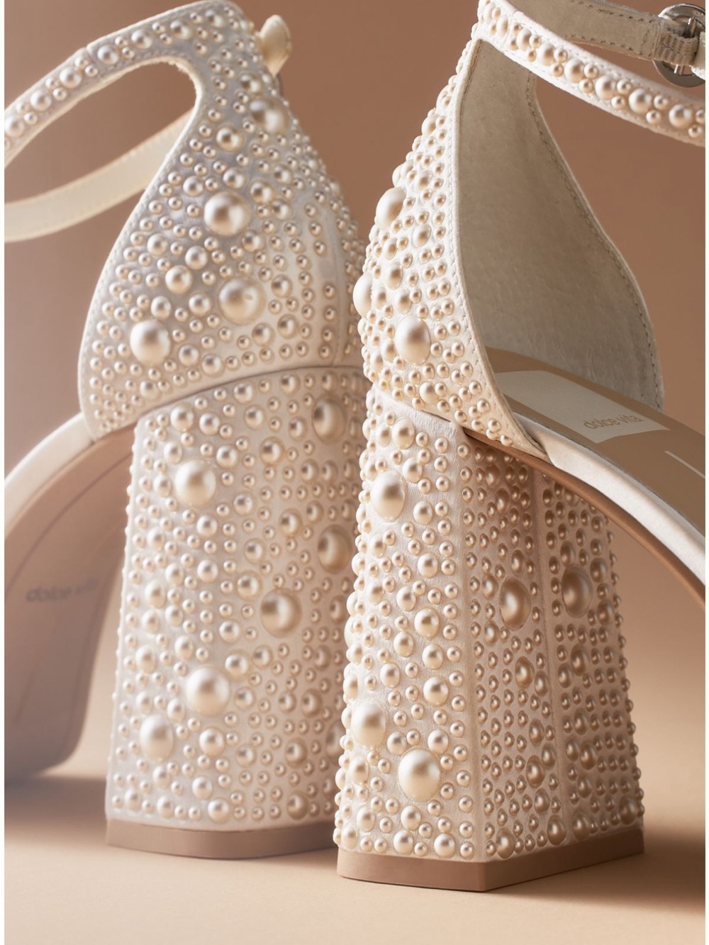 Dolce Vita Pearl-Embellished Cream Block Heel Sandal - Picture 3 of 3